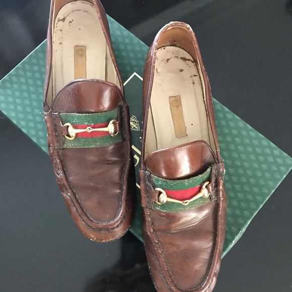 Gucci vintage horse bit brown leather loafers